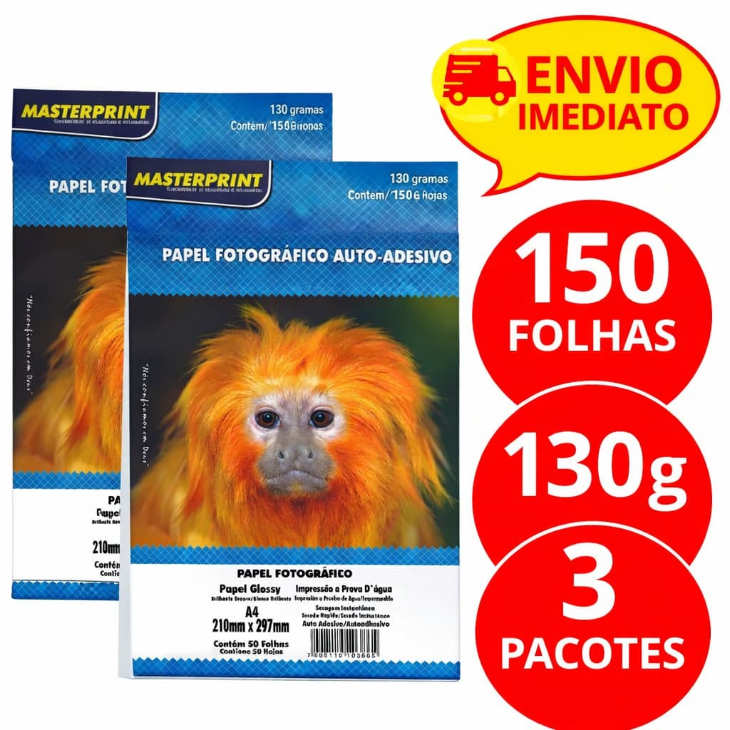 Papel Fotográfico Adesivo 130g A4 Glossy Masterprint 50/100/150 Folhas