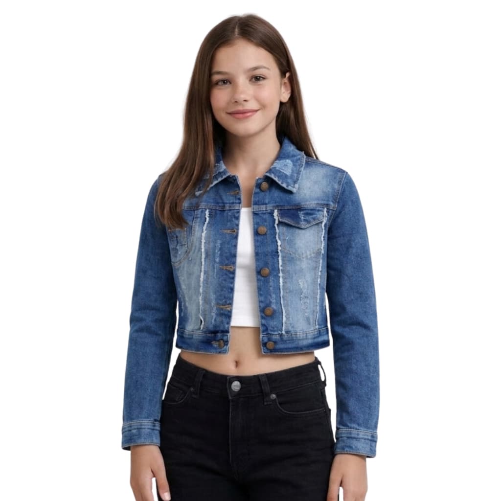 Jaqueta Jeans Curta Feminina Infantil Cropped Juvenil Menina