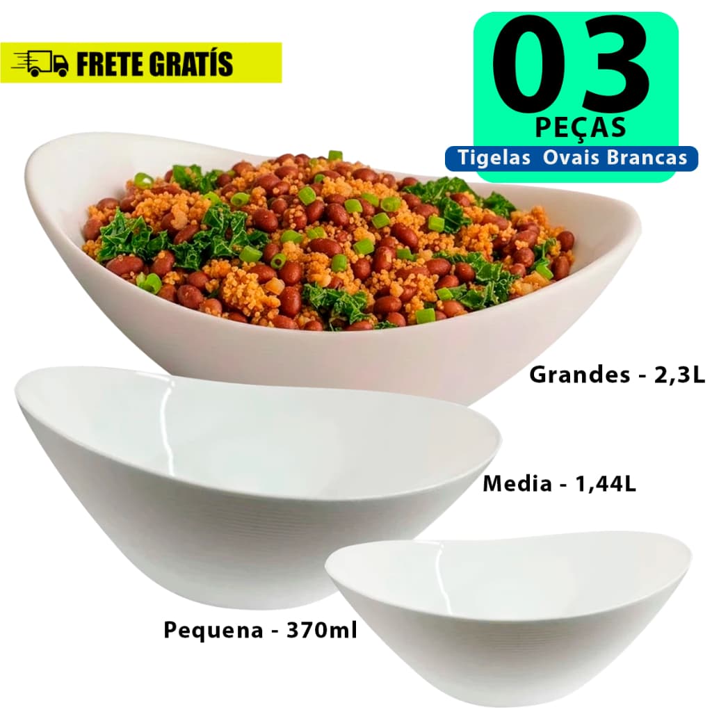 kit 3 Tigelas Travessas Oval branca em Vidro Temperado opaline jogo de tigela enxoval casa nova