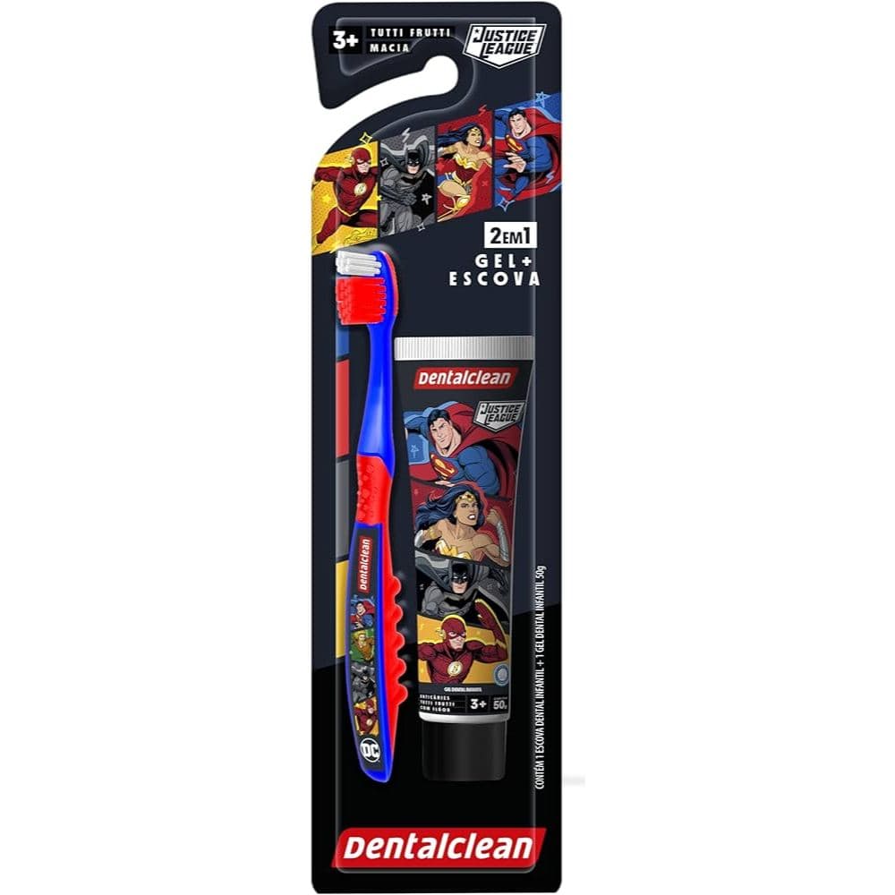 Kit Escova Infantil Heróis Liga Da Justiça + Gel Dental