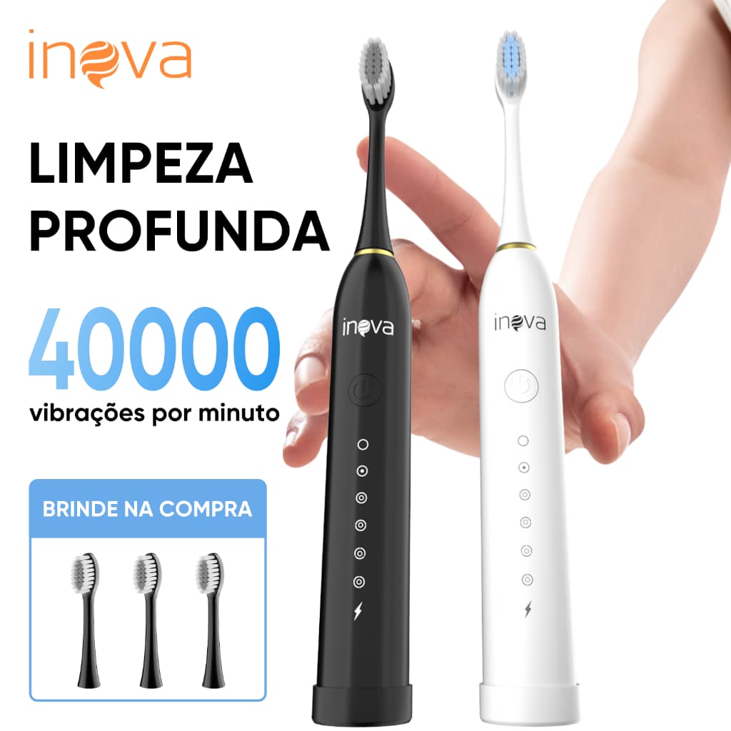 INOVA Escova De Dentes Elétrica Ultrassônica Limpeza Com 4 Cabeças Profissional Inteligente Sônica IPX7 À Prova D'água