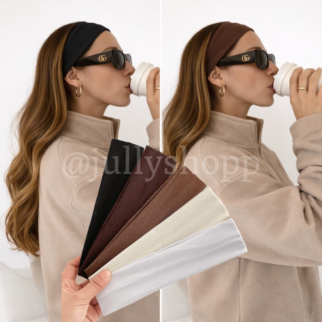 4 Faixas de Cabelo Penteados e Esportes: Branco, Preto, Marrom, Bege e Branco