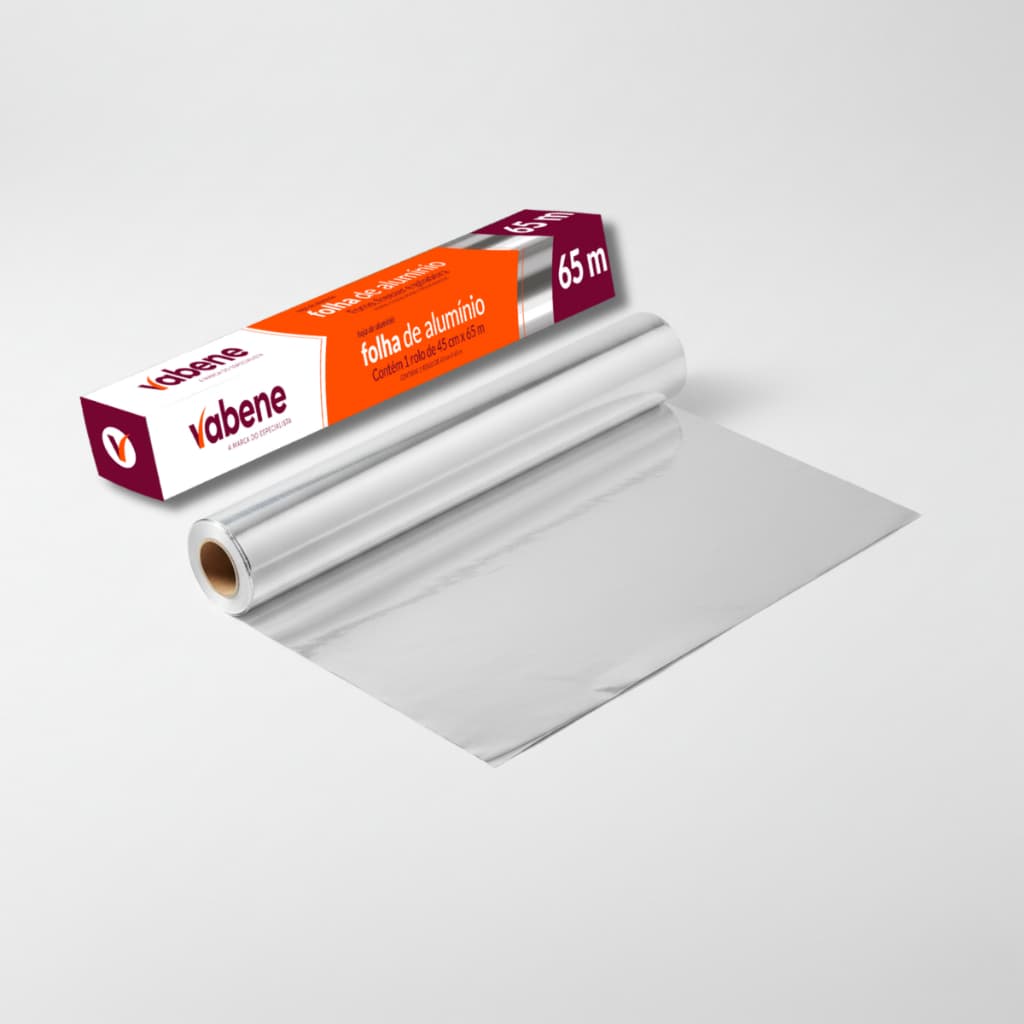 Papel Rolo Folha Aluminio 65 Metros X 45cm Assar Forno Fogão Cozinha Profissional Vabene Bobina