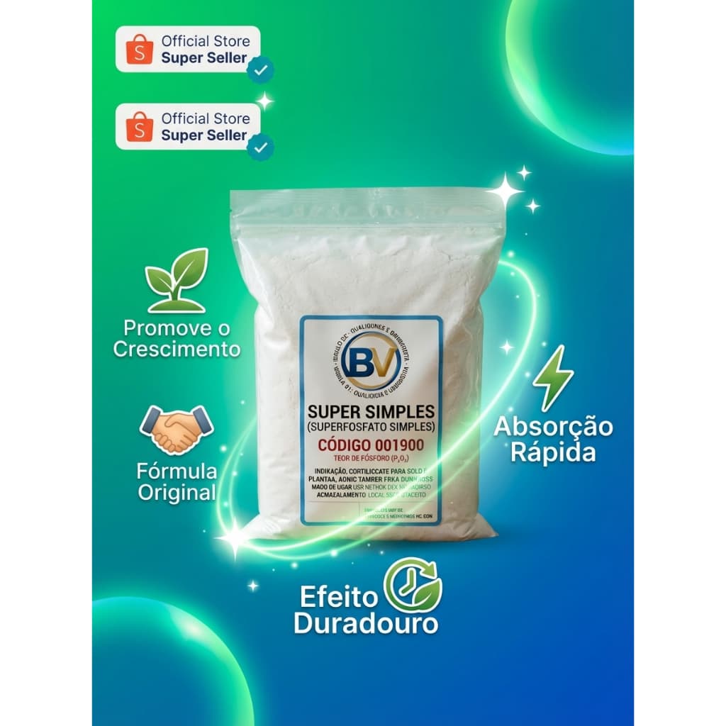 Fertilizante Super Simples BV Fosfato P2O5 Pó -Crescimento Rápido para Plantas e Gramas - Solo Forte e Alta Solubilidade