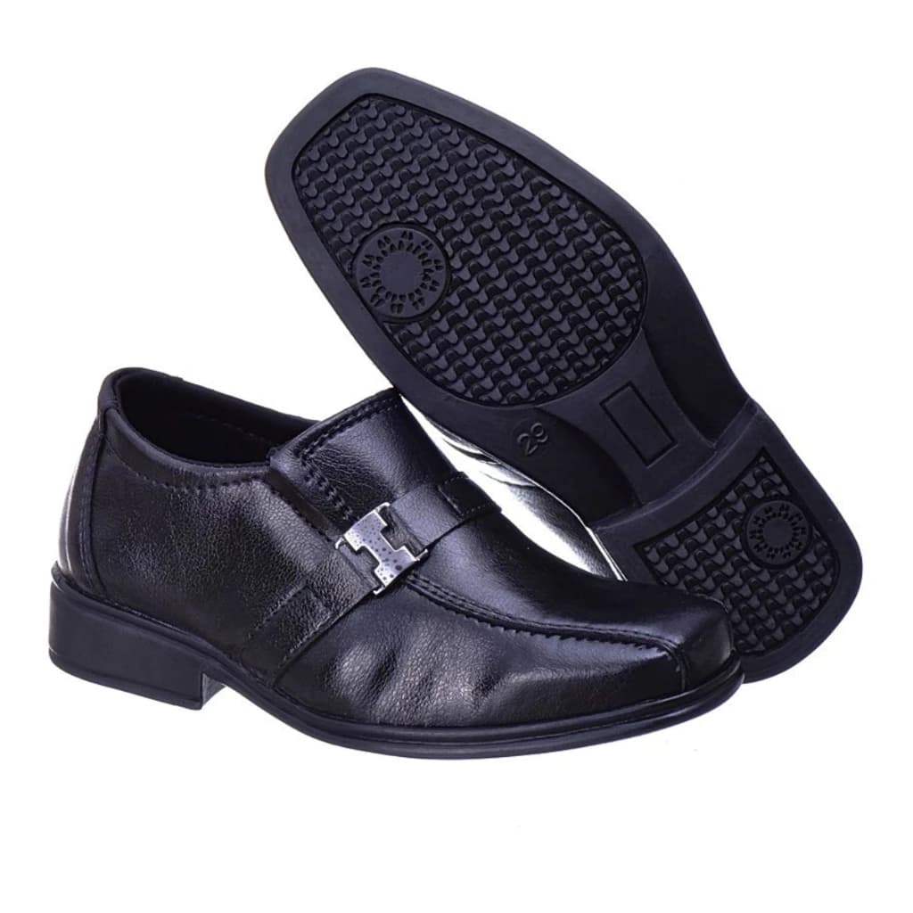 Sapato Social Infantil Menino Preto com Fivela Confortável Antiderrapante Festa Escola