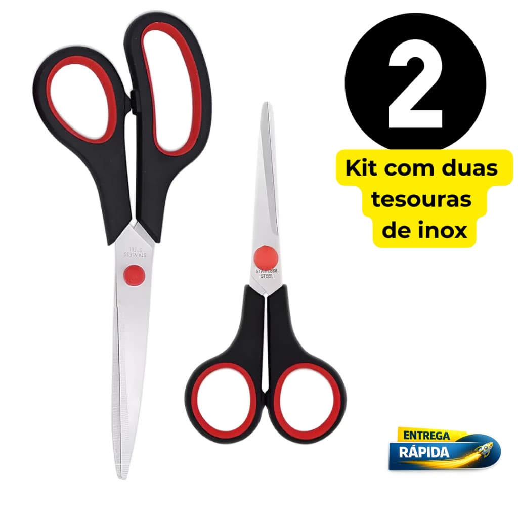Kit 2 Tesouras Aço Inox 20cm e 12cm Multiuso Resistente