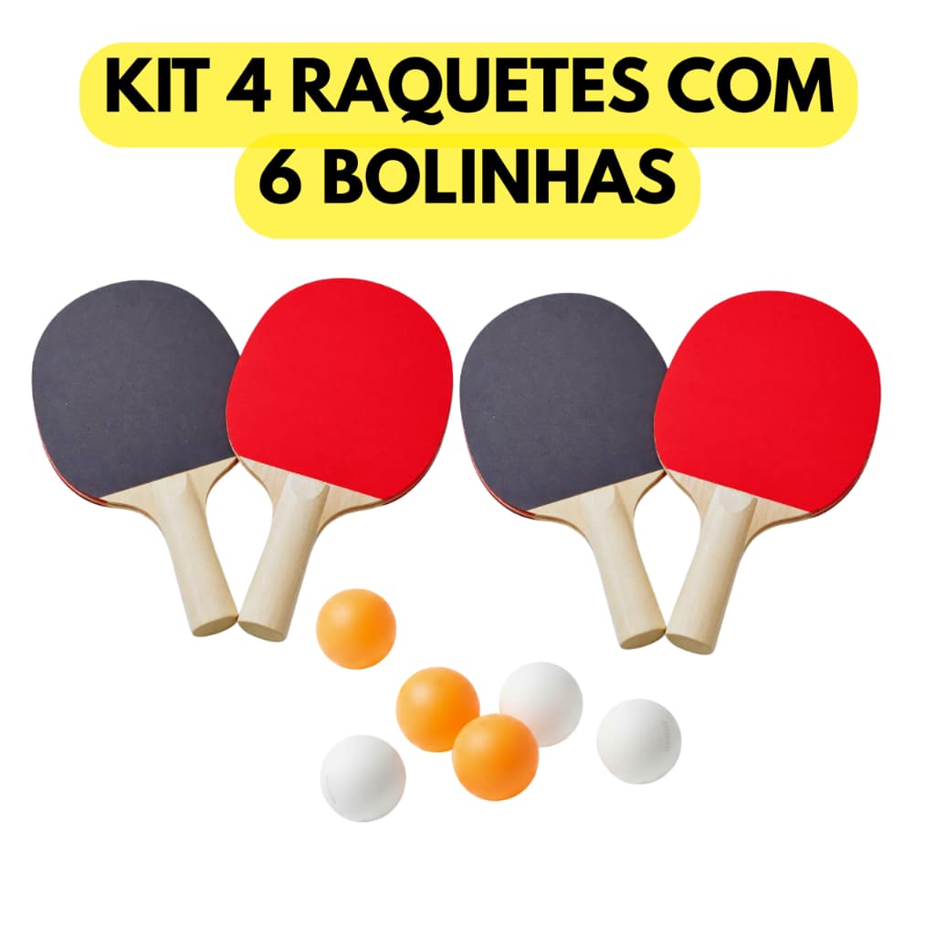 Kit 4 Raquetes Ping Pong Tenis De Mesa Com 6 Bolas Reforçada Emborrachada Treinos