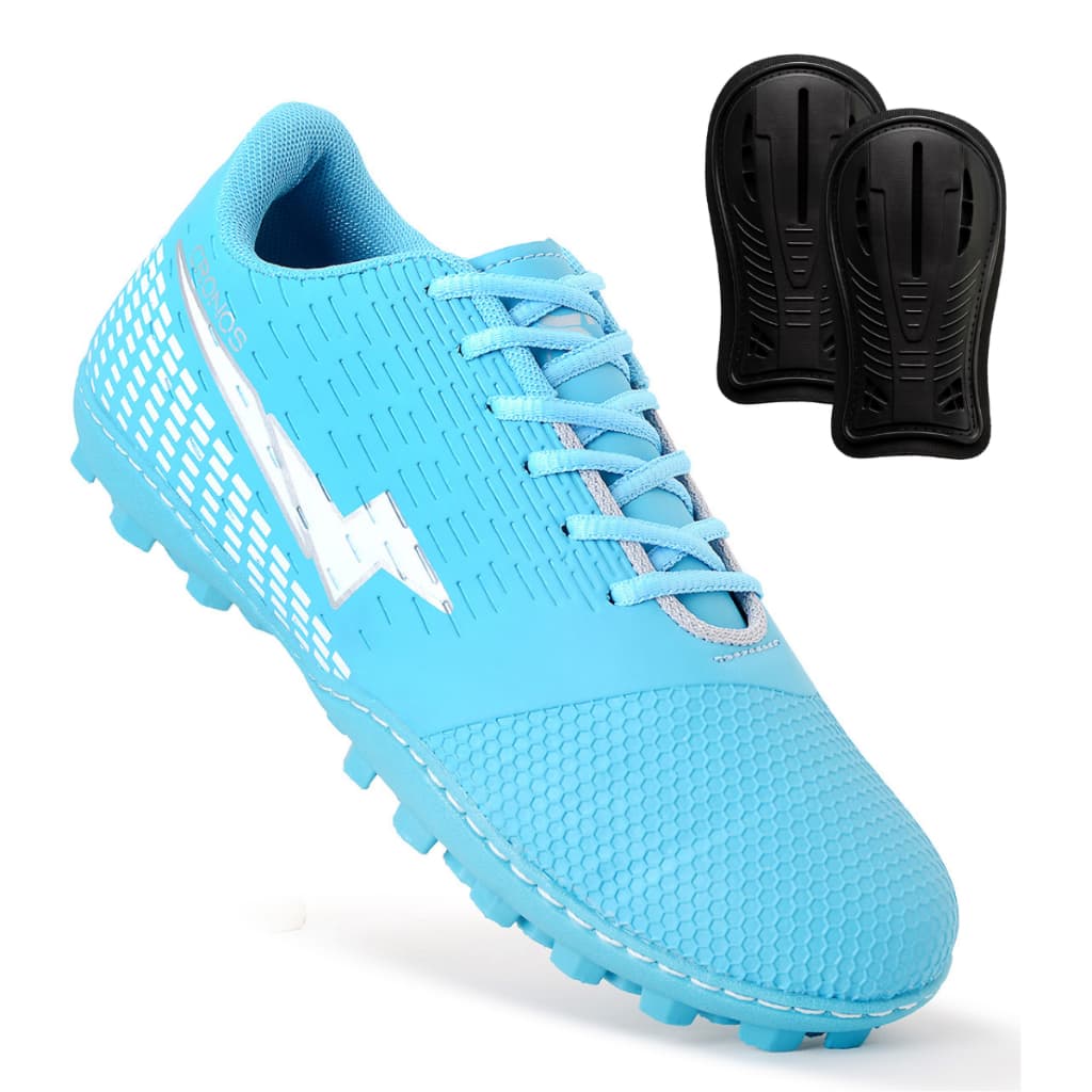 Kit Chuteira Society Masculina Feminina + Caneleira Futebol Grama Sintética Sola Costurada Reforçada