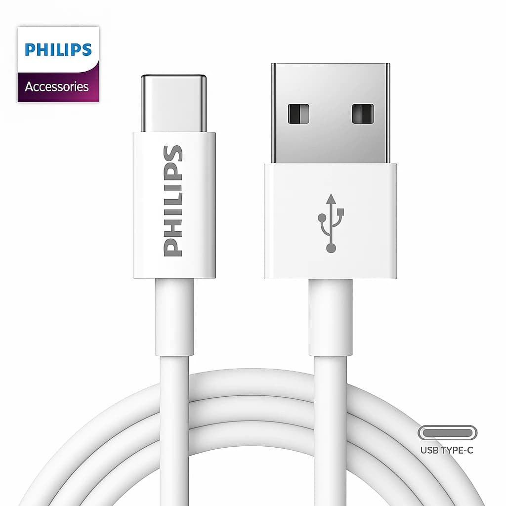 Cabo Usb Turbo Tipo C Philips Original Carregamento Rapido 1.2 Metro Série Premium Alumínio Branco