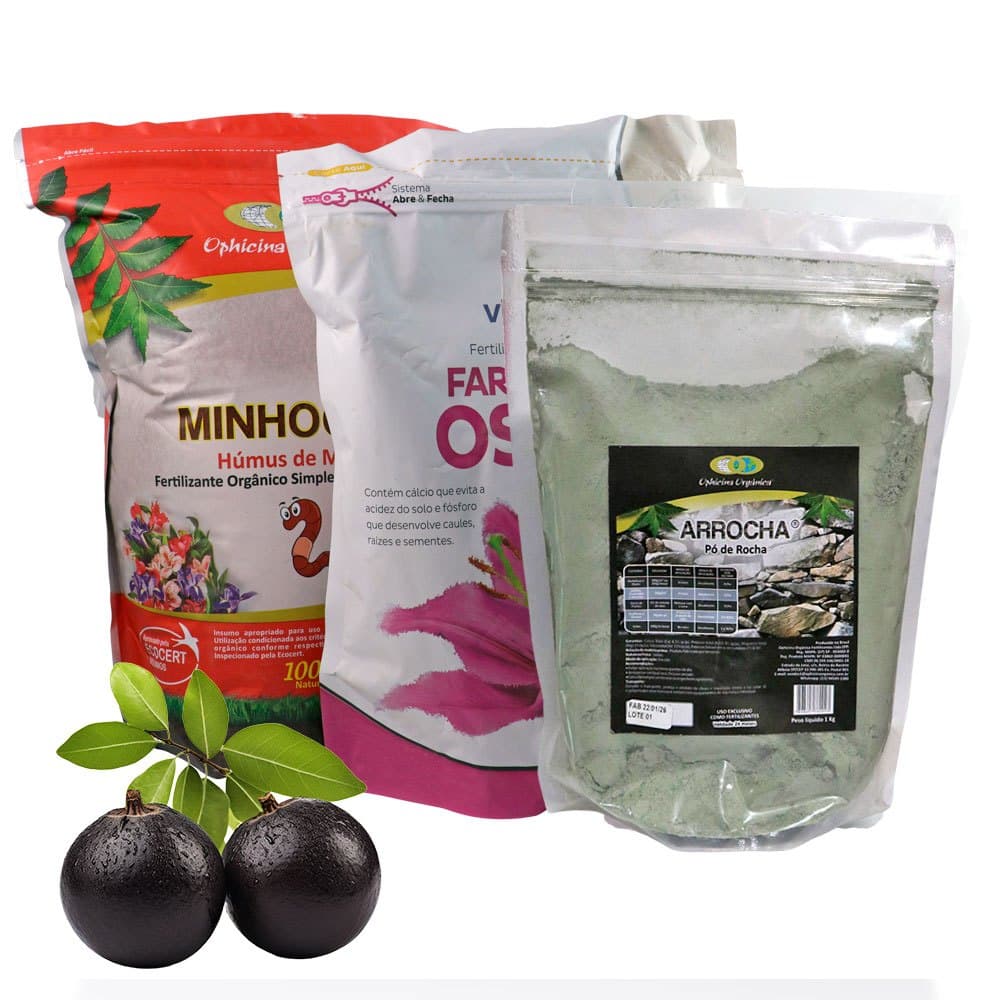 Kit Adubo Orgânico Super Jabuticaba - Pó de Rocha Húmus Farinha de Osso