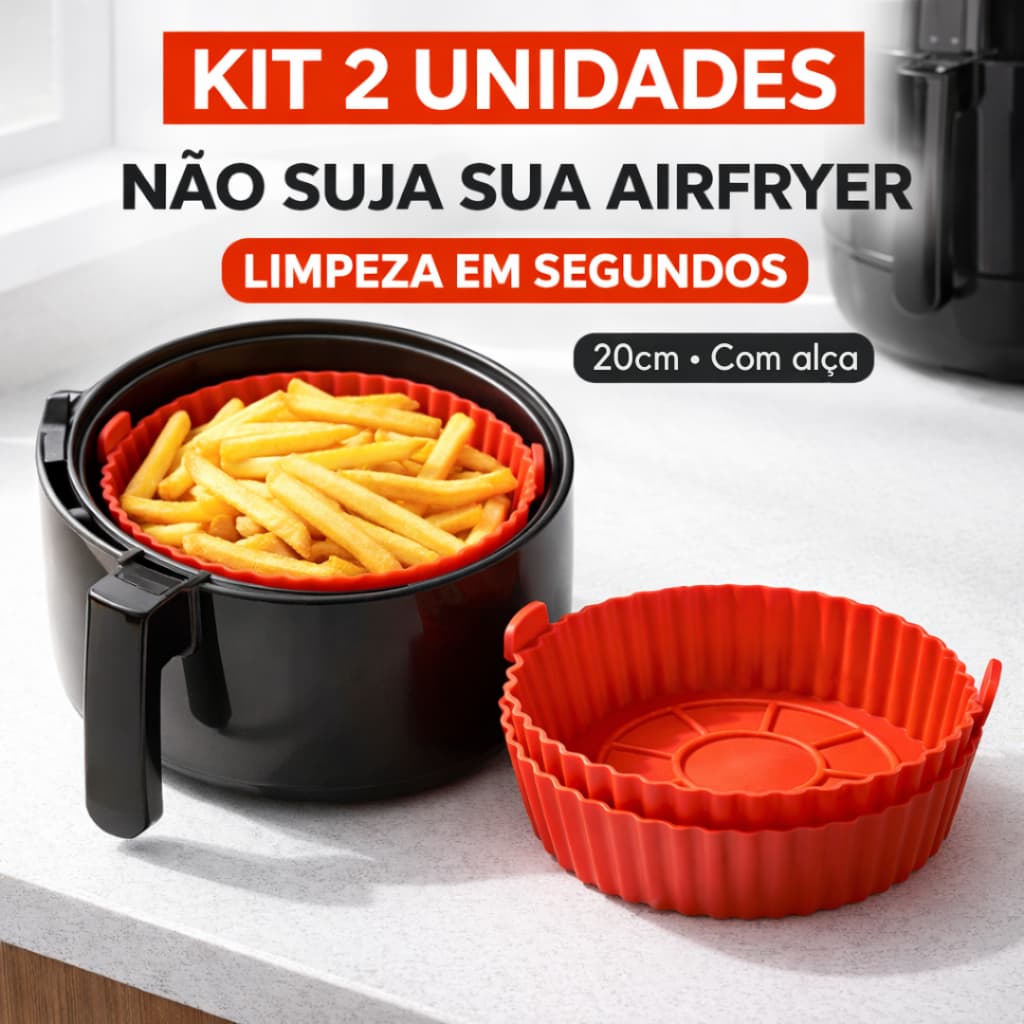 Kit 1|2 - Forma Redonda de Silicone 20cm para Air Fryer | Fácil Limpeza | Reutilizável 3-15L