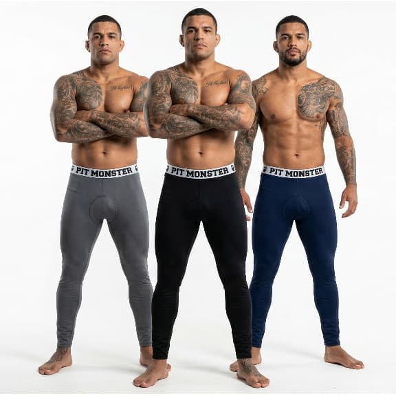 Conjunto com 3 calças segunda pele térmica masculina em microfibra para treino