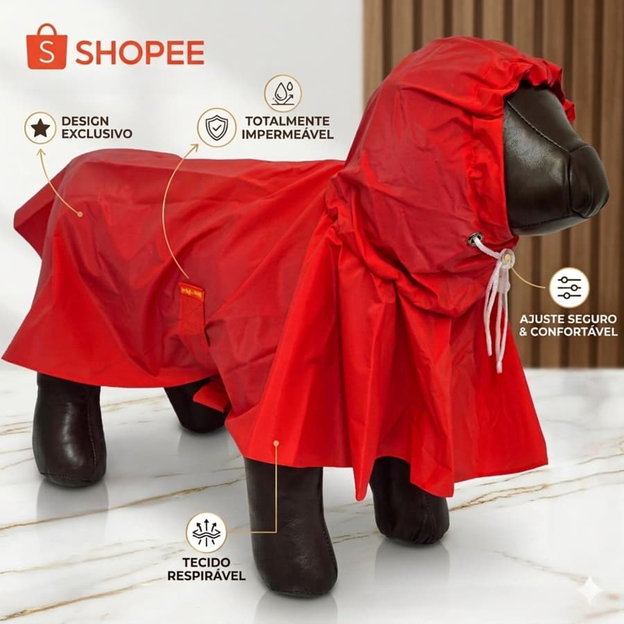 Capa de Chuva Sao Pet Cachorro Gato Medio Vermelho