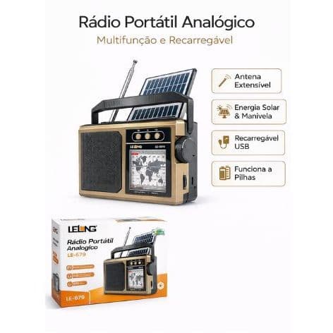 Rádio Portátil Analógico C/ Placa Solar AM/FM/SW LE-679 - Lelong