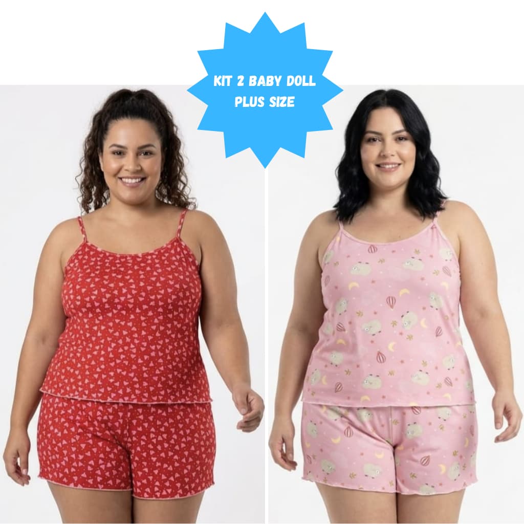 Kit 2 Pijama Baby Doll Plus Size Feminino em Malha Suede / Conjunto Feminino Short Doll Confortavel Feminino Pijamas
