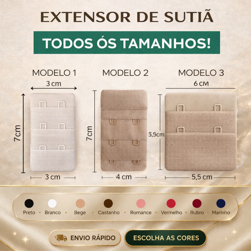 KIT 3 UNIDADES EXTENSOR DE SUTIÃ TODOS OS TAMANHOS EXTENSOR DE COLCHETE SOUTIEN PROLONGADOR