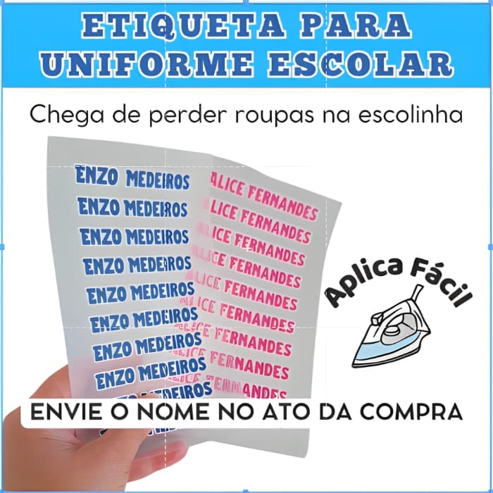 Etiqueta termocolante DTF para roupas de creche escola personalizamos com o nome da criança