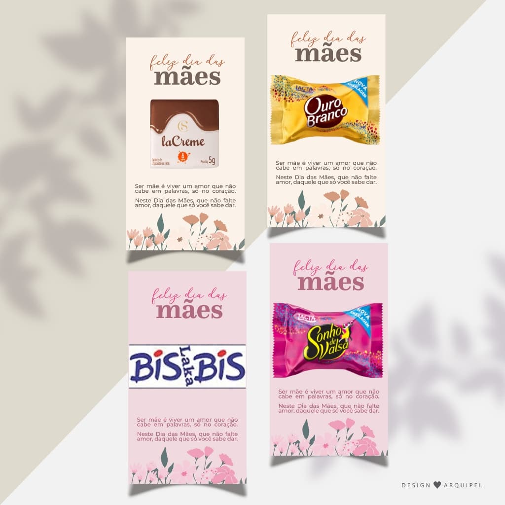 Cartão de Agradecimento Dia das Mães 9x5cm Mimos e Brindes - Chocolate - Lembrança - Presente