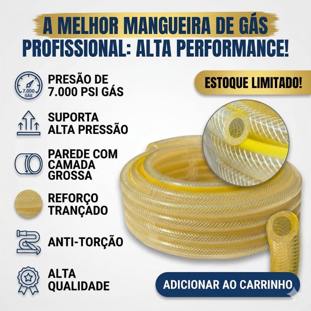 Mangueira Universal p/ Cozinha Multiuso, Parede Grossa Trançada, Alta Durabilidade e Resistência