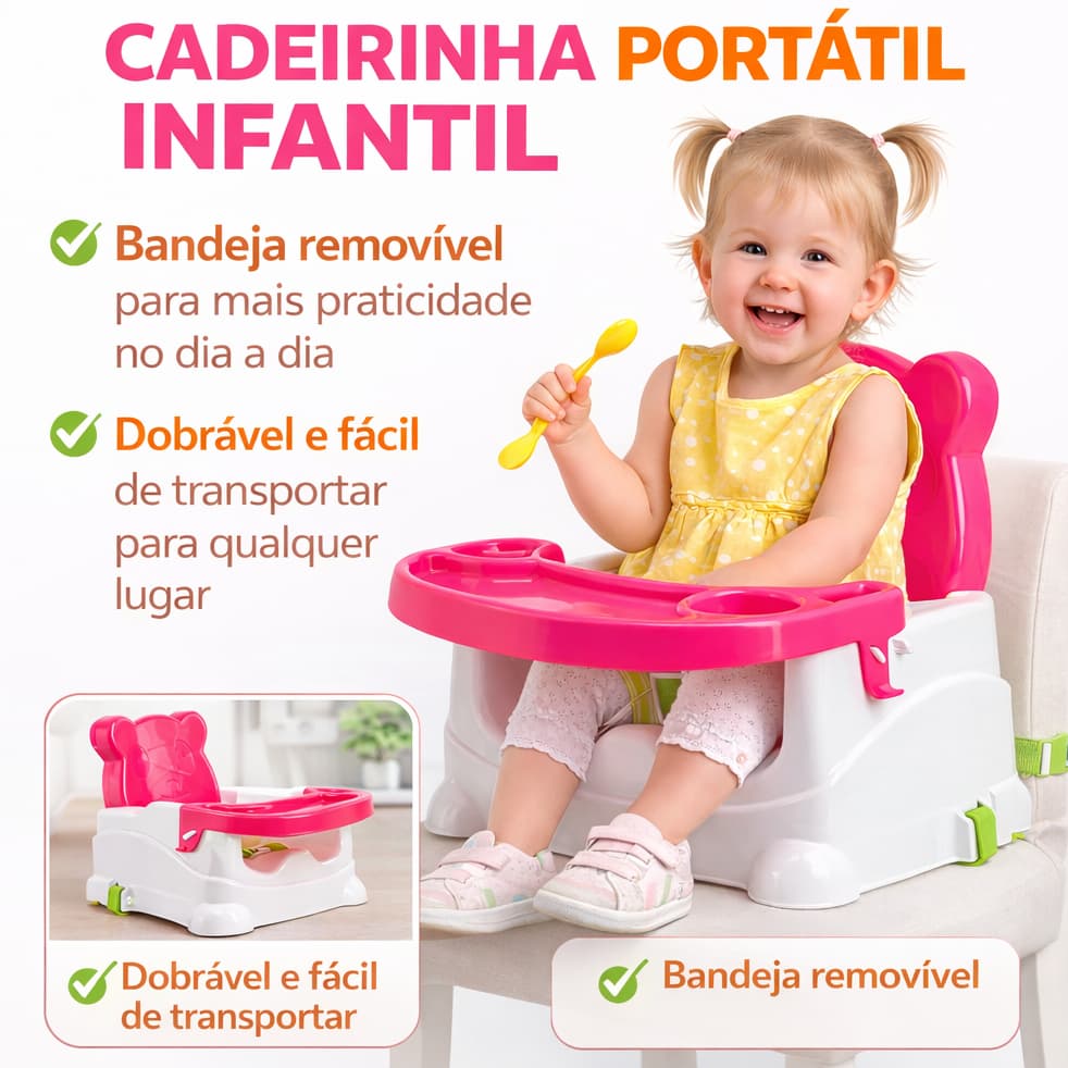 Cadeirinha de Alimentação para Bebê Cadeira Infantil Portátil Urso Multmaxx