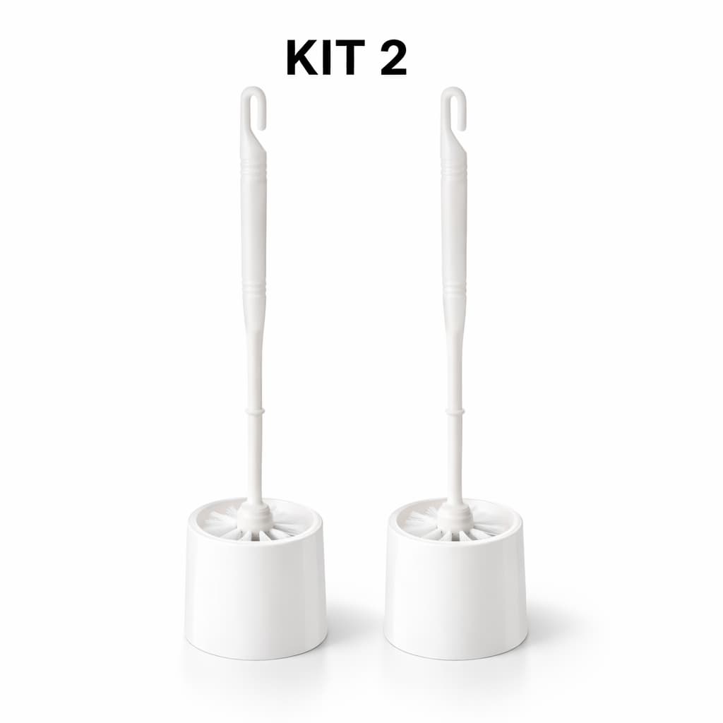 Kit 2 Escova Sanitária De Piso Para Limpeza Vaso Banheiro Com Suporte Plástico Branca