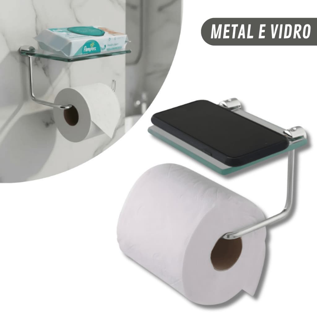 Papeleira Porta Celular Porta Objetos De Vidro P/ Banheiro Fixação Dupla de Parede