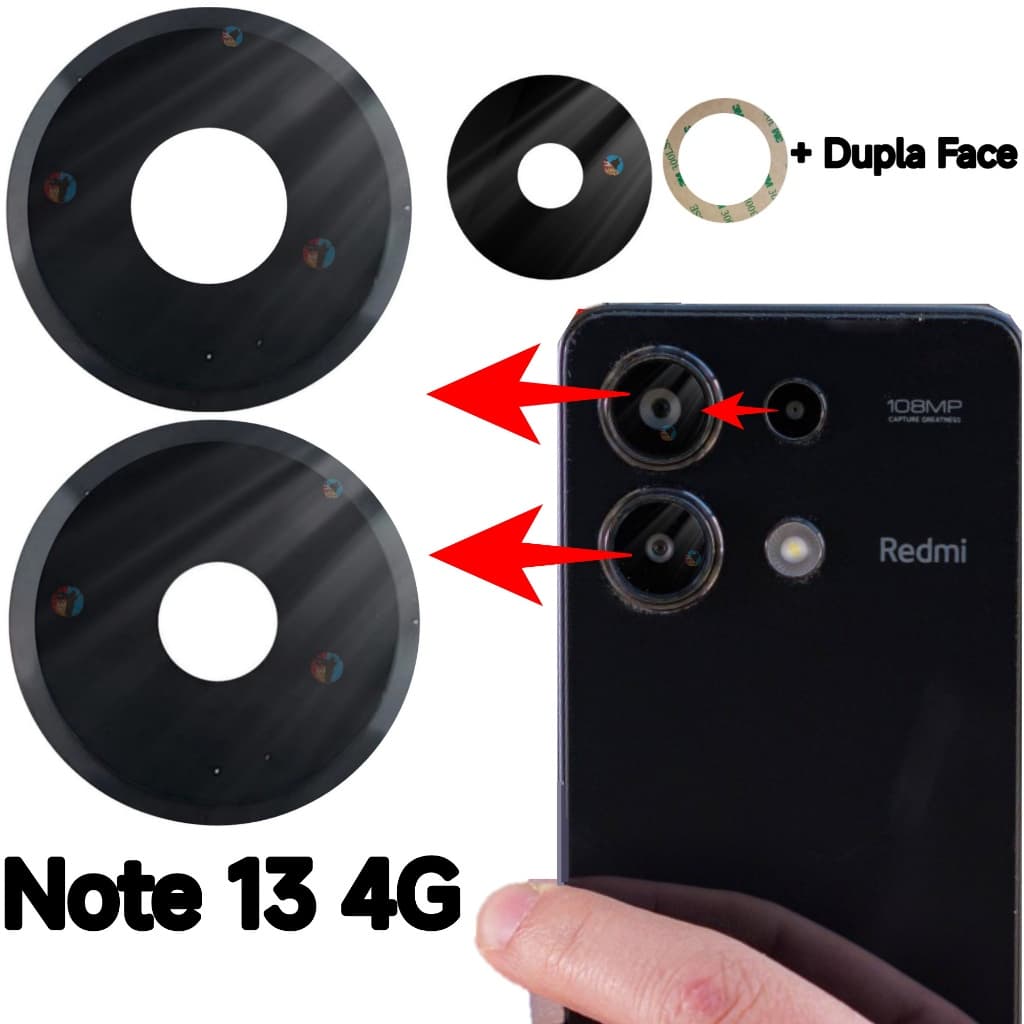 Lente Da Câmera Para Xiaomi Redmi Note 13 4g Vidro traseiro Vidrinho +  Dupla face