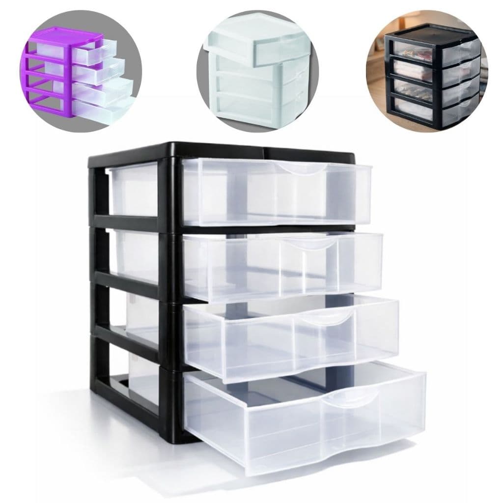 Gaveteiro Organizador com 3 ou 4 Gavetas Transparentes Modular organização de produtos escritório maquiagens ferramentas