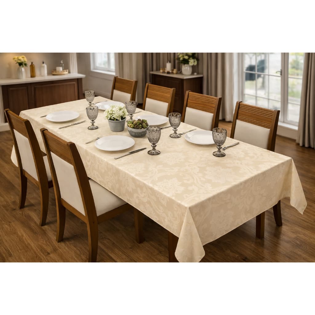 Toalha de Mesa Jacquard Premium 4, 6 e 8 Lugares – Elegância e Sofisticação Para sua Mesa!
