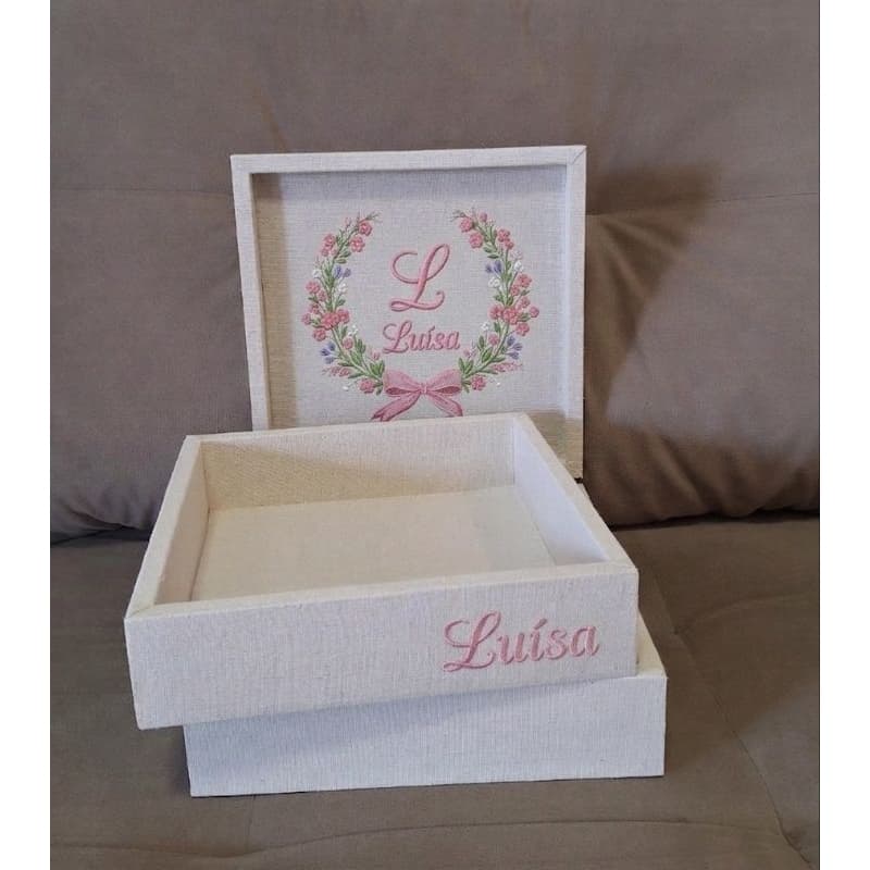 Kit maternidade recepção caixa e bandeja 25x25cm MENINA.