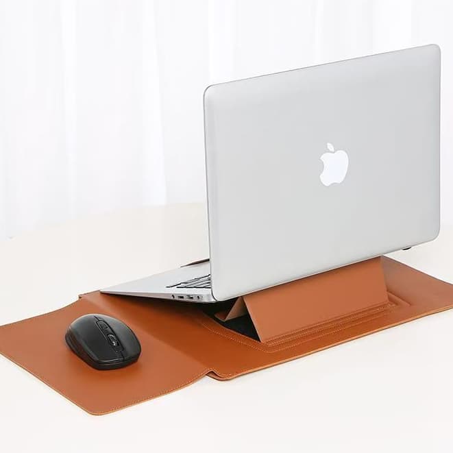 Capa de Couro PU para MacBook Air M2 13-16 Polegadas com Suporte Integrado para Escritório