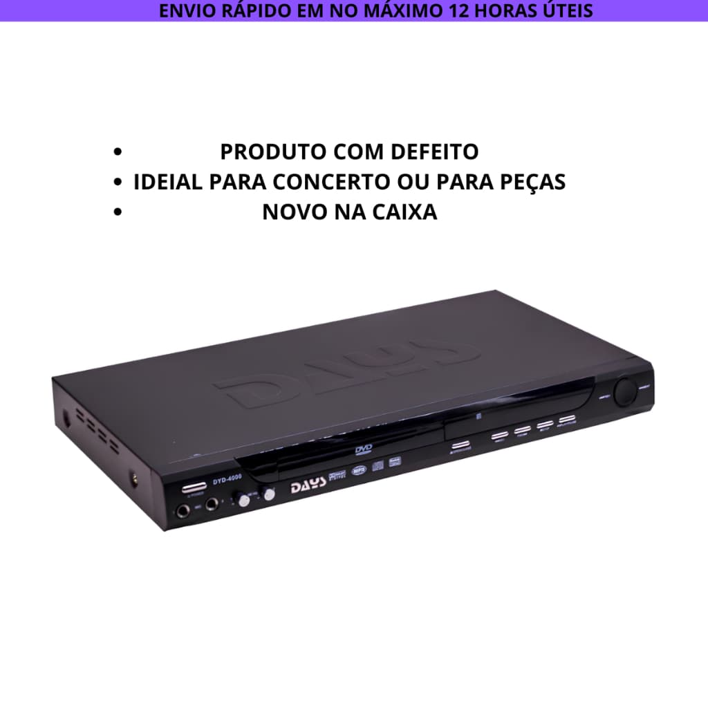 Reprodutor DVD de Mesa Days DYD-4000 c Controle Remoto e Microfone BIVOLT Com Defeito