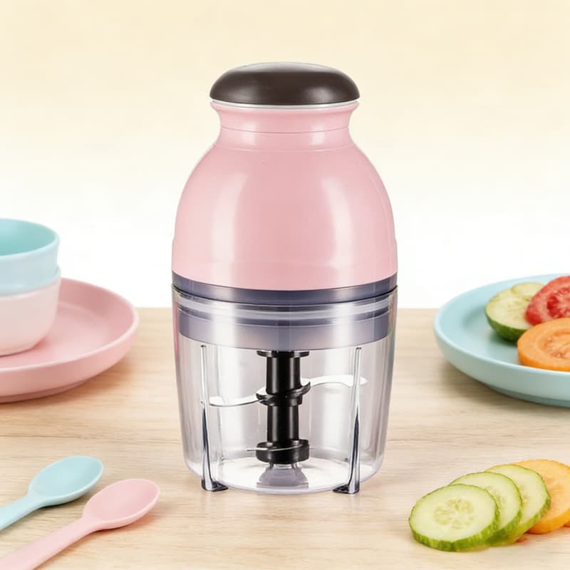 Processador de Alimentos Elétrico 600ml 110V Verde – 4 Lâminas de Aço Inox, Compacto e Moderno para Cozinha