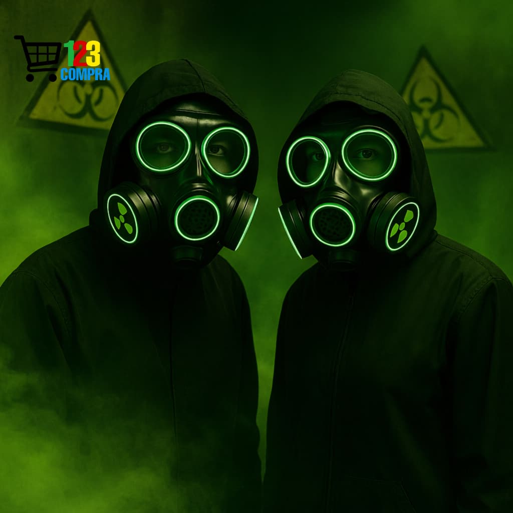 Máscara Gás Com Luz Led Diversas cores - Fantasia Tóxica De Halloween/Carnaval
