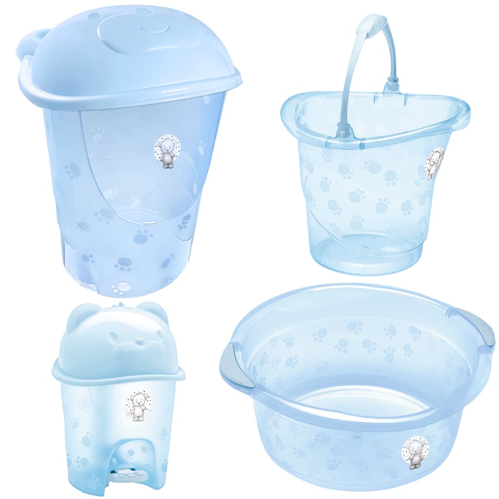Kit 4 Peças Com Cesto de Roupas ou Banheira de Bebê Adoleta Com Bacia, Balde e Lixeira Infantil