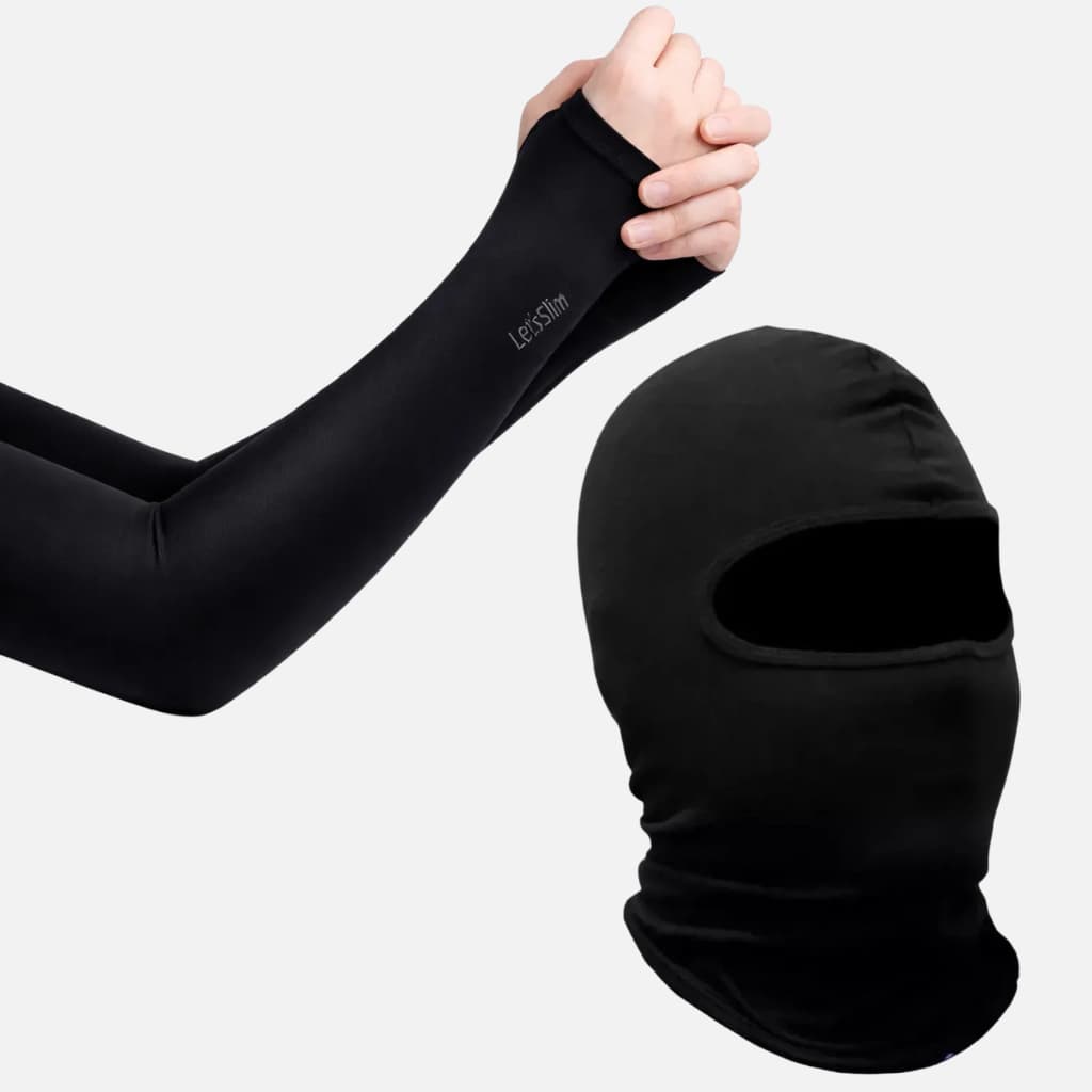 Kit Balaclava + Par Mangas UV50+ Proteção Solar Moto Ciclismo Preto