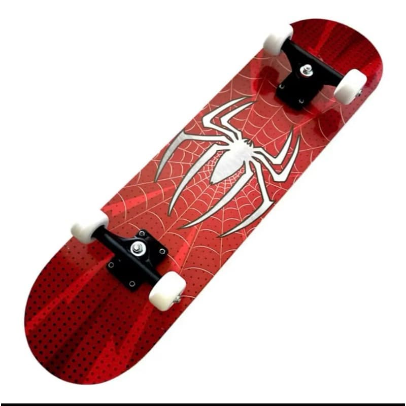 Skate Iniciante Completo Esqueite Desenho Skat Spider Aranha Branca Aço