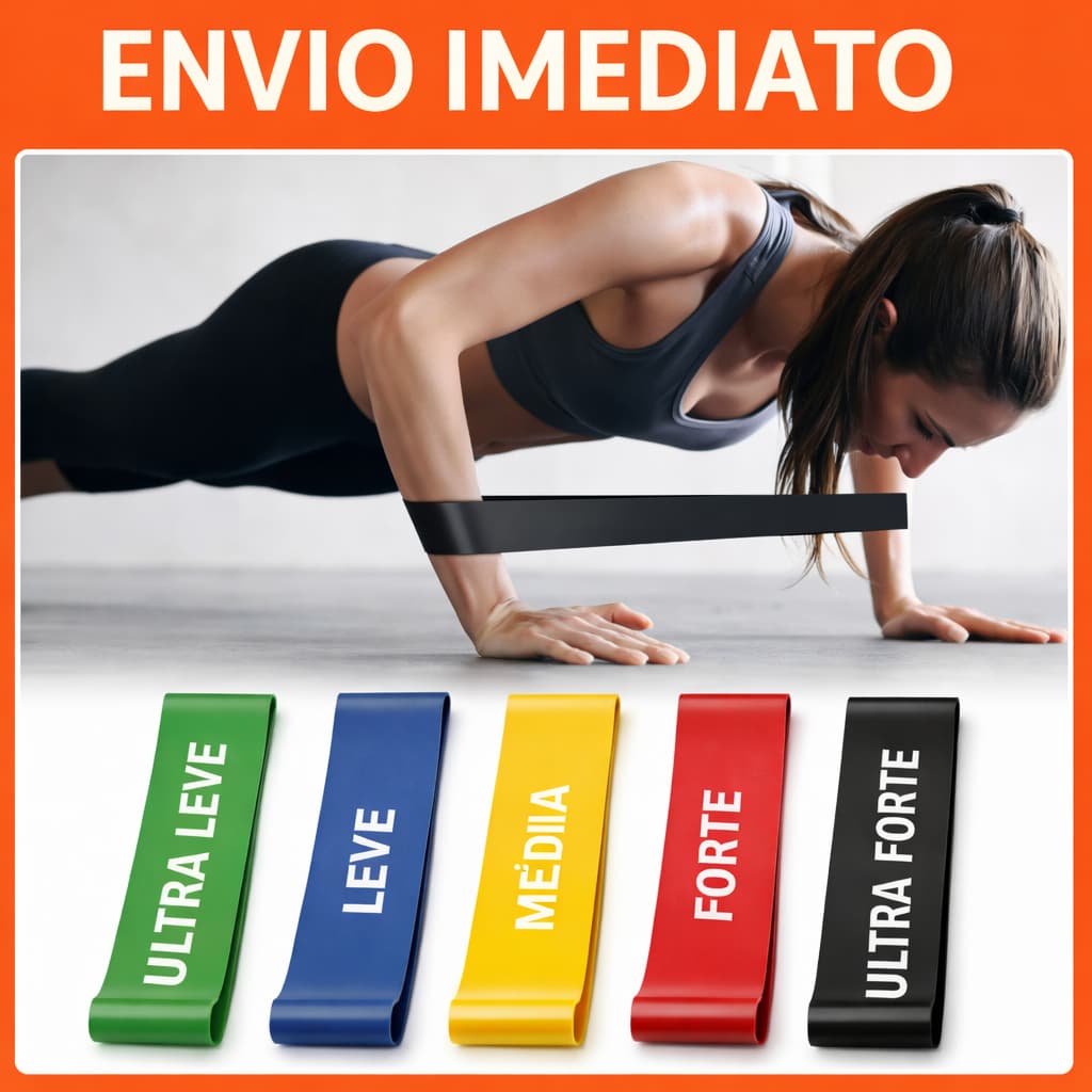 Kit 5 Faixas Elásticas Mini Band Original – Treino Funcional, Academia, Pilates e Fisioterapia | 5 Níveis de Resistência