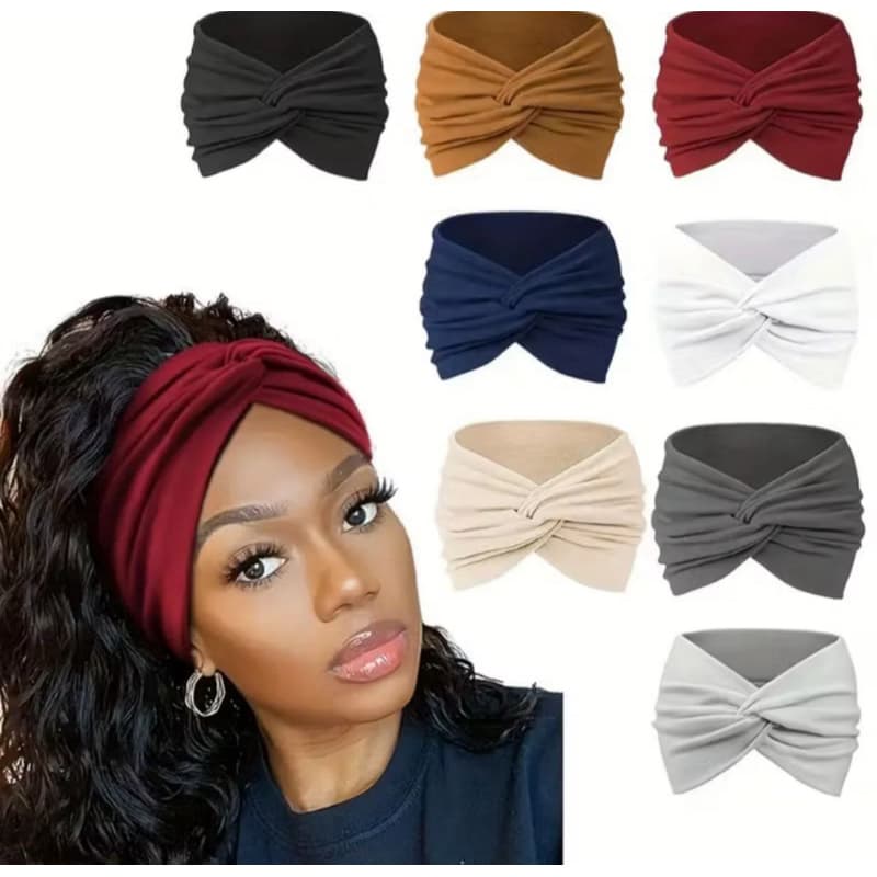 Faixa Turbante de Cabelo Larga Nó Branca Preta Branca Marrom Terracota Azul Marinho Azul Royal Amarela Rosa Roxa Verde