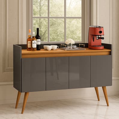 Aparador Buffet Pés Palito em Madeira Prateleira 4, 3 e 2 portas P/ Sala, Cozinha, Hall, Café