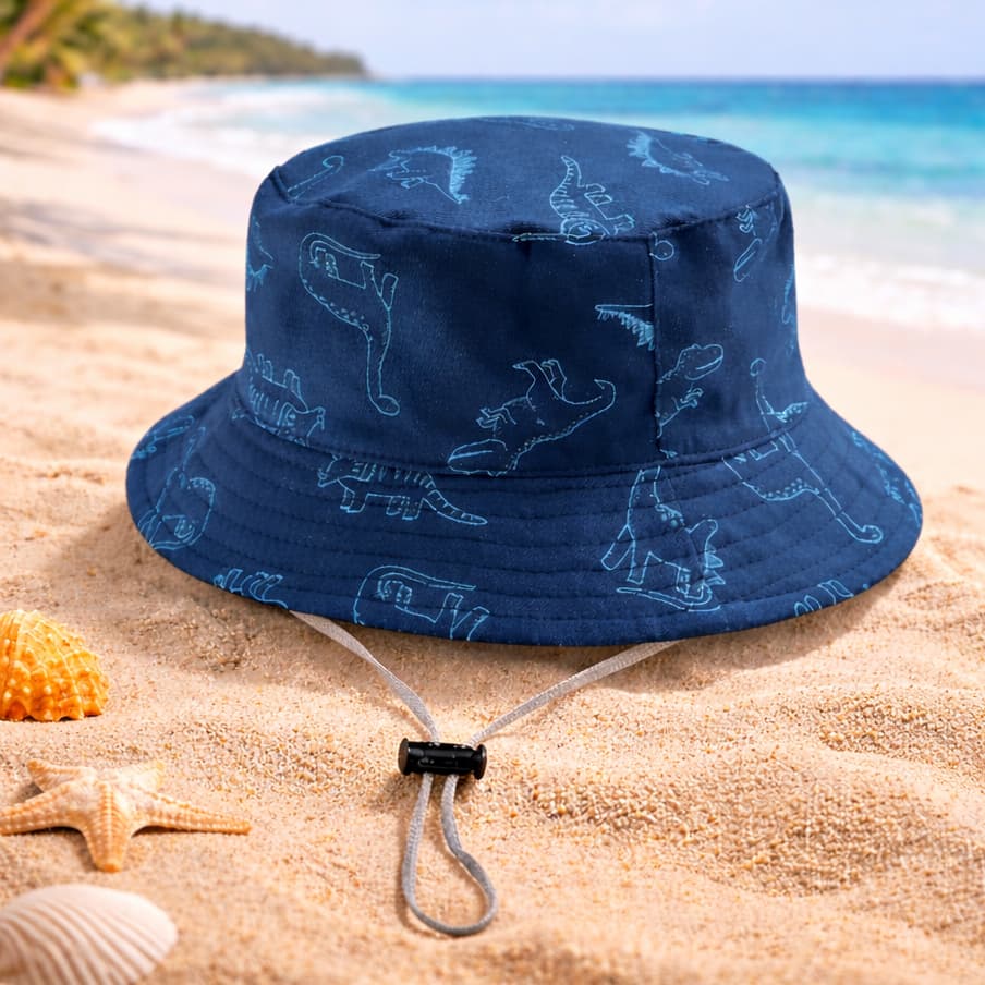 Chapéu de Dinossauro praia Infantil UV Bucket Infantil Menino Chapéu de praia masculino com Cordinha