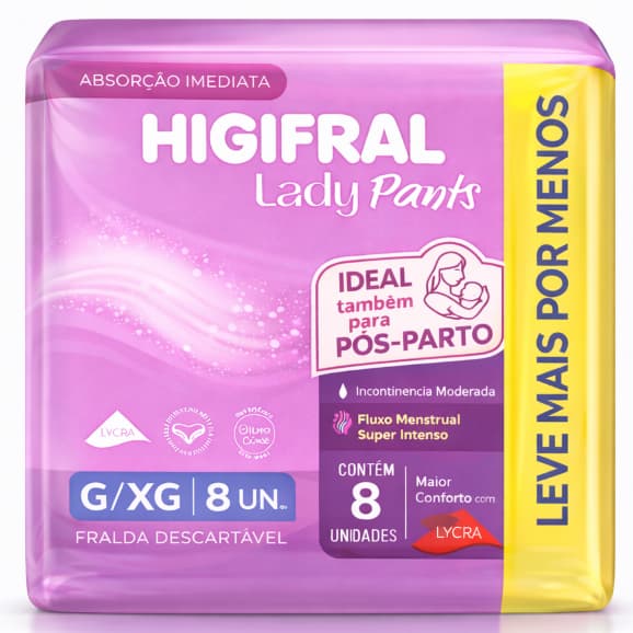 Roupa Intima Lady Fralda Geriátrica Pôs Parto 8 un Higifral Pants com Alta Absorção