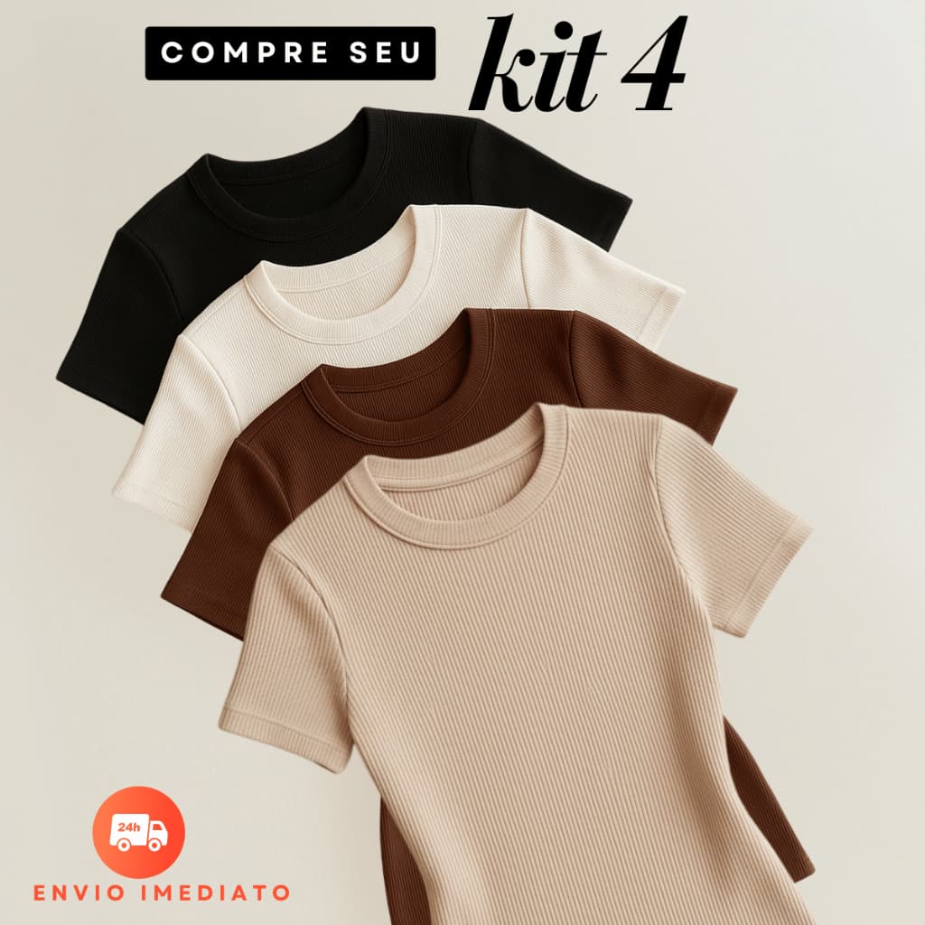 Kit 4 Blusas Feminina Ribana Canelado Básica Casual Estilosa Tendência Verão