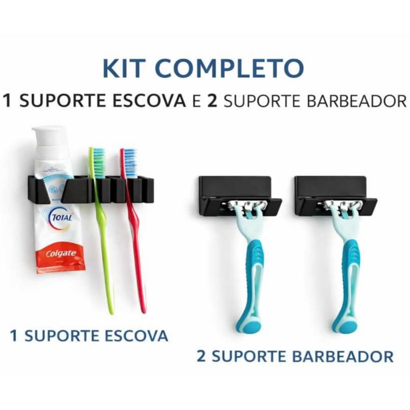 Kit Suporte de Escova de Dente e Pasta + 2 Suportes Barbeador Organizador Parede Banheiro