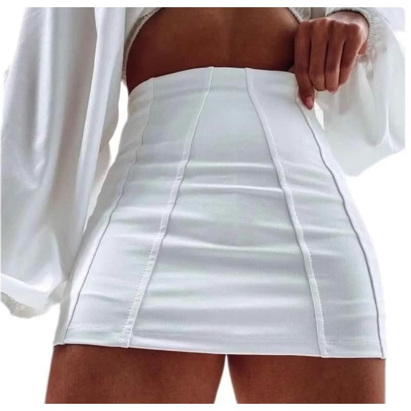 Short Saia Feminino Bengaline Poliamida Cintura Alta Com Ziper Lateral