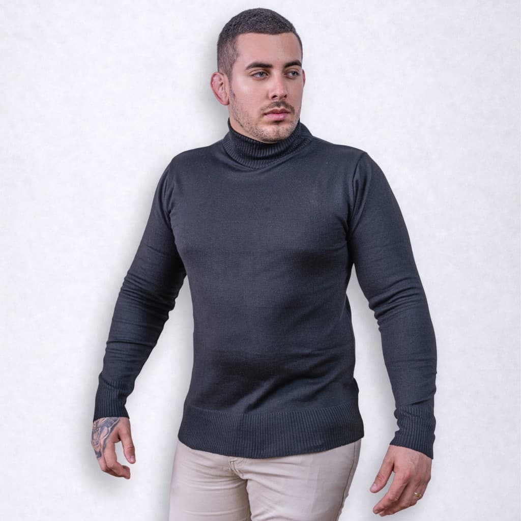 Cacharrel Blusa De Tricô Gola Alta Masculina Segunda Pele Básica