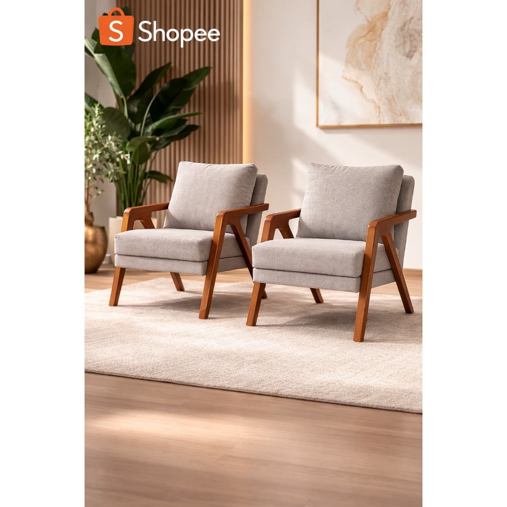 Conjunto - 2 Poltronas Mona Luxo Madeira Maciça Castellar Cor Linho Cinza