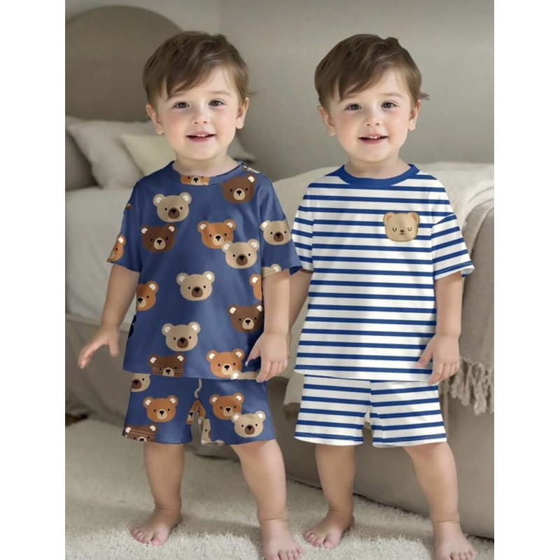 Conjunto 4 pecas de Pijama Solto Casual com Estampa para Menino, e Menina Adequado para o Verão