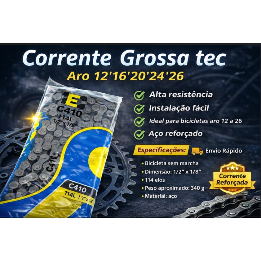 Corrente Grossa Tec Bicicleta sem marcha C410 Aro 12/16/20/24/26/28