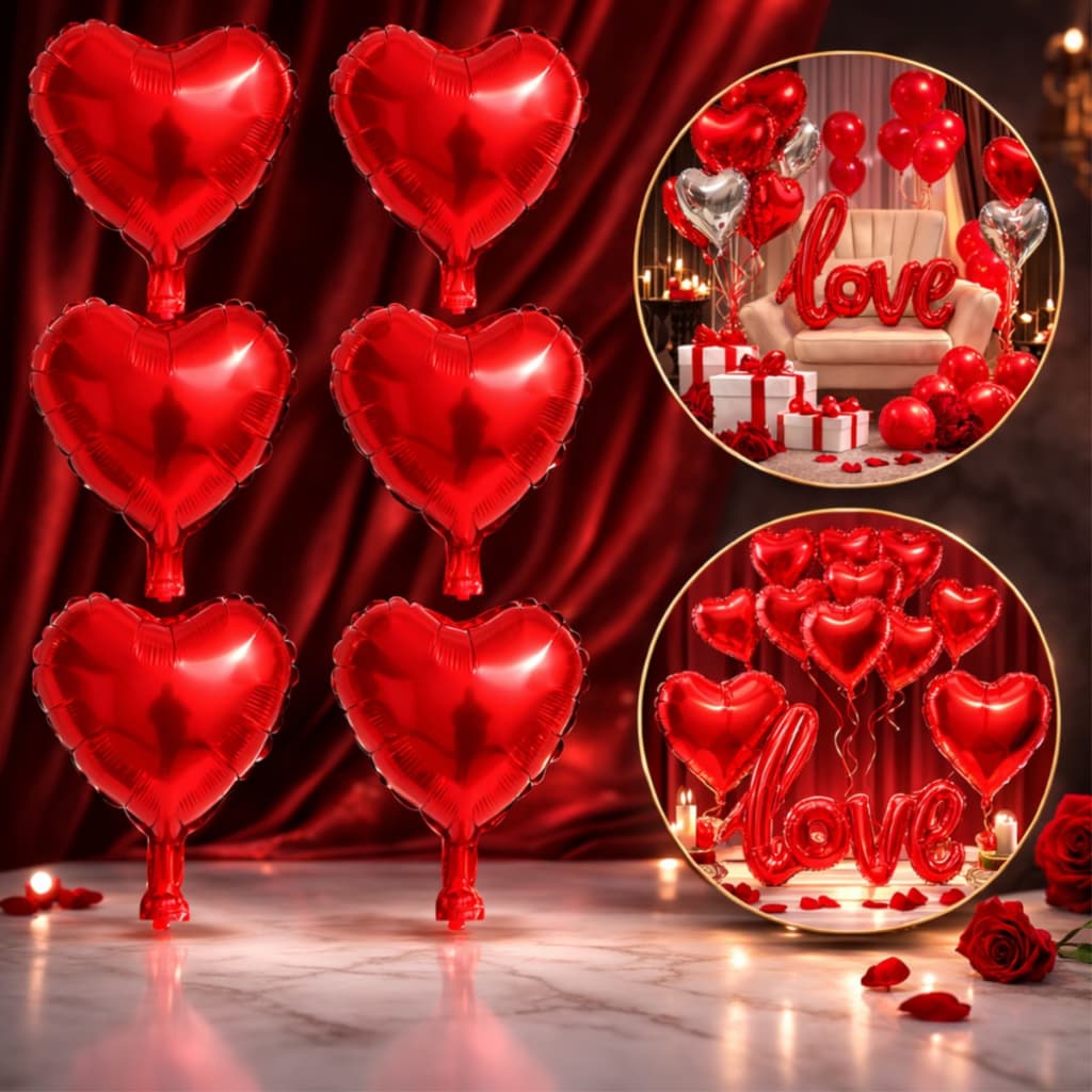 50 Mini Balão Metalizado Coração Vermelho 12cm 5 Polegadas Dia dos Namorados Casamento Dia das Mães Surpresa Romântica